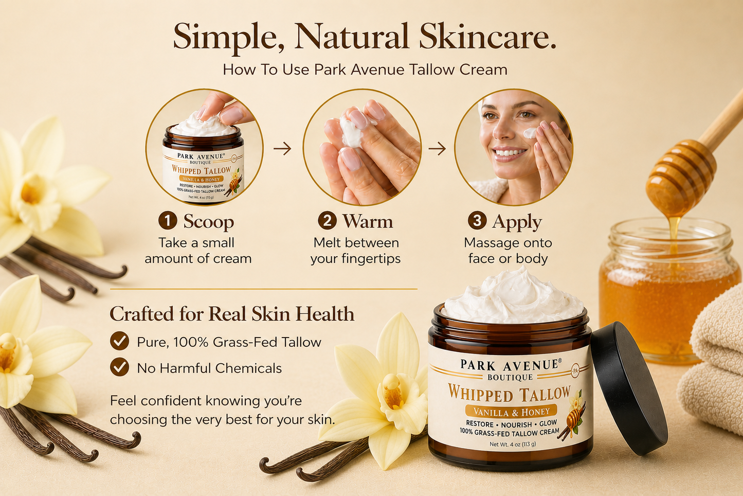 Whipped Tallow Cream - Vanilla & Honey